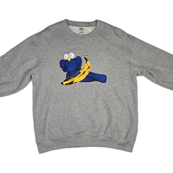 KAWS x Andy Warhol Banana Cotton CrewNeck Sweatshirt Gray Mens Medium - Picture 1 of 8